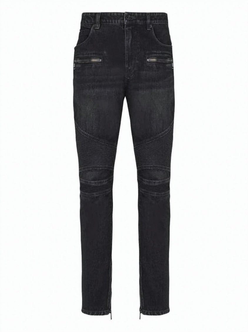 Balmain Slim-Fit Denim Pants With Ribbed Detailing