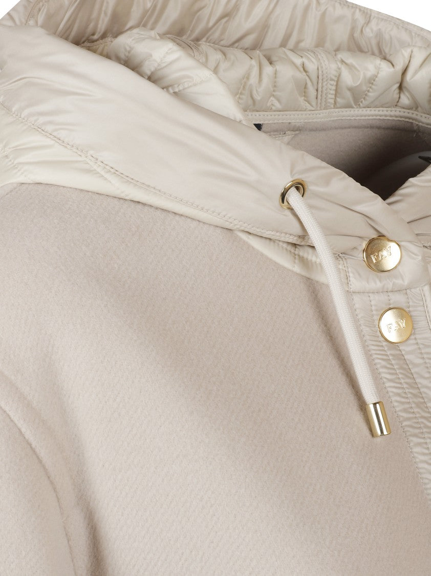 Fay Relaxed Fit Beige Coat With Quilted Hood