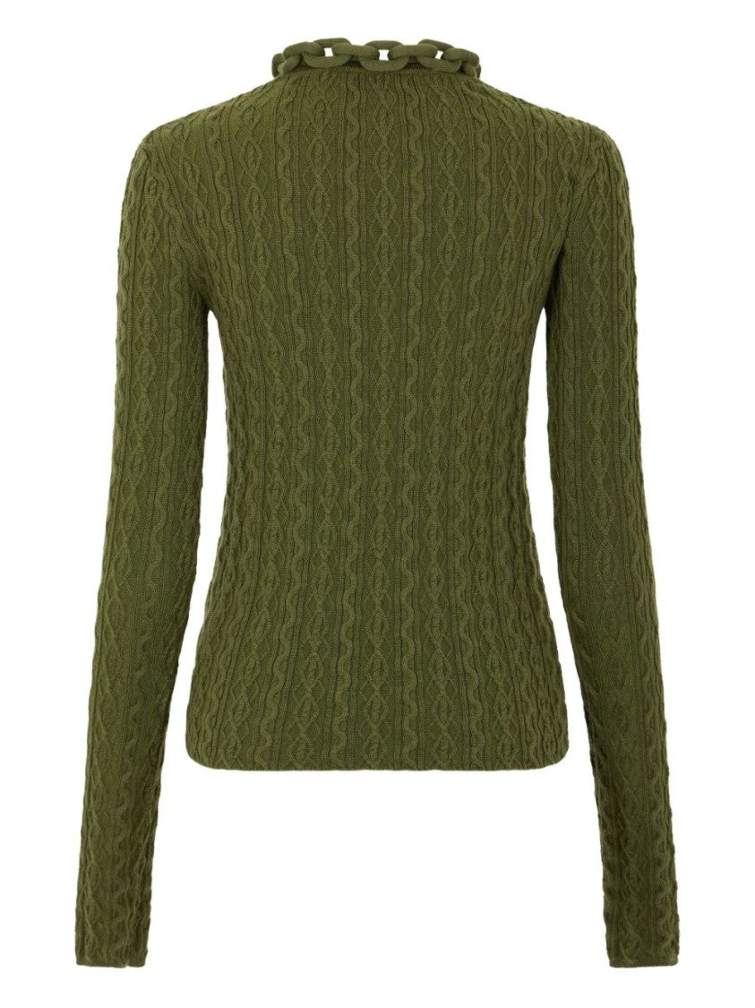 Rabanne Textured Cable Knit Sweater With Ruffled Neckline