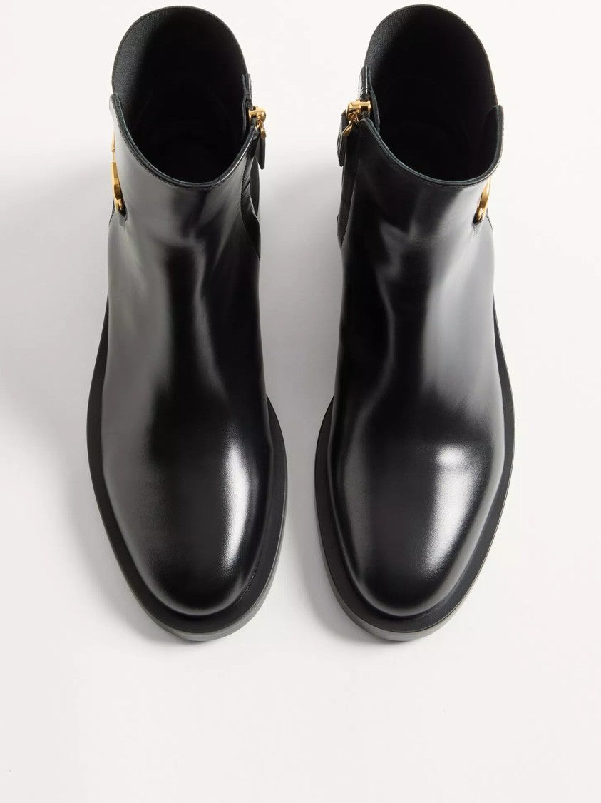 Valentino Black Polished Leather Elastic Back Bootie
