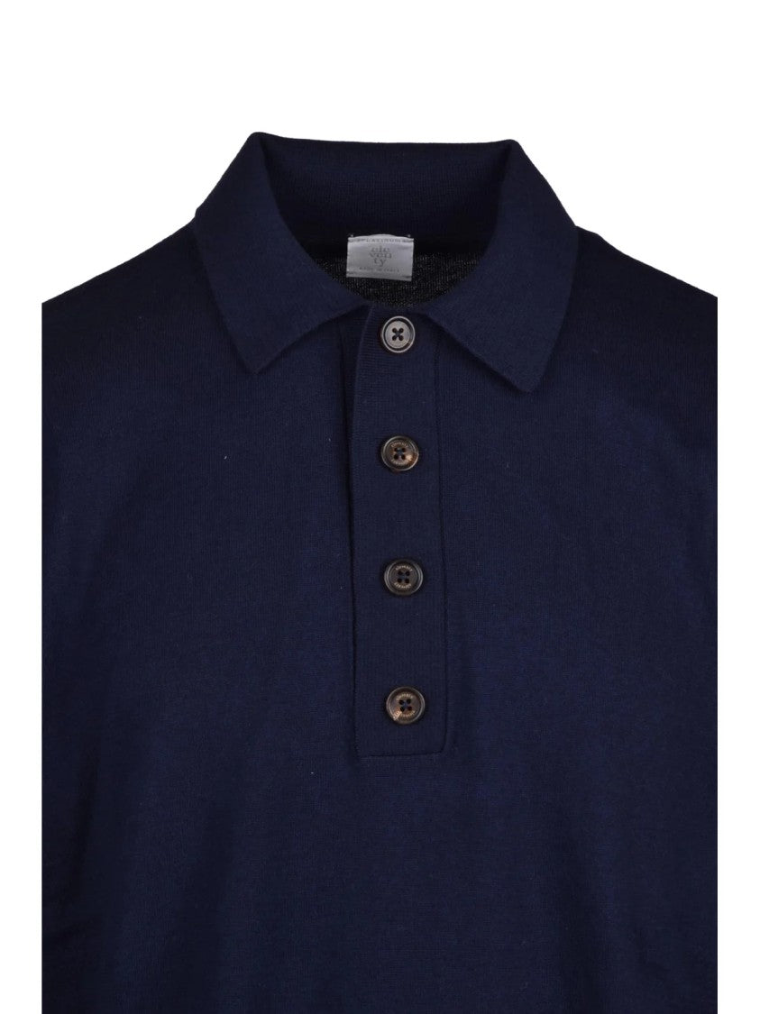Eleventy Cotton Cashmere Knit Polo With Classic Collar And Four-Button Placket
