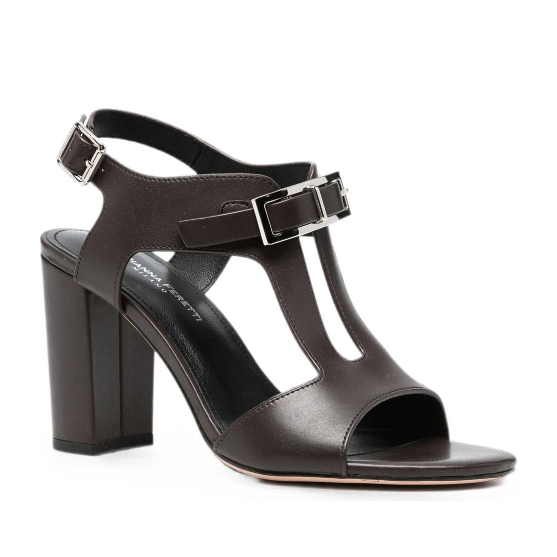 Adrianna Feretti Brown Adjustable Buckle T-Strap Leather Sandals
