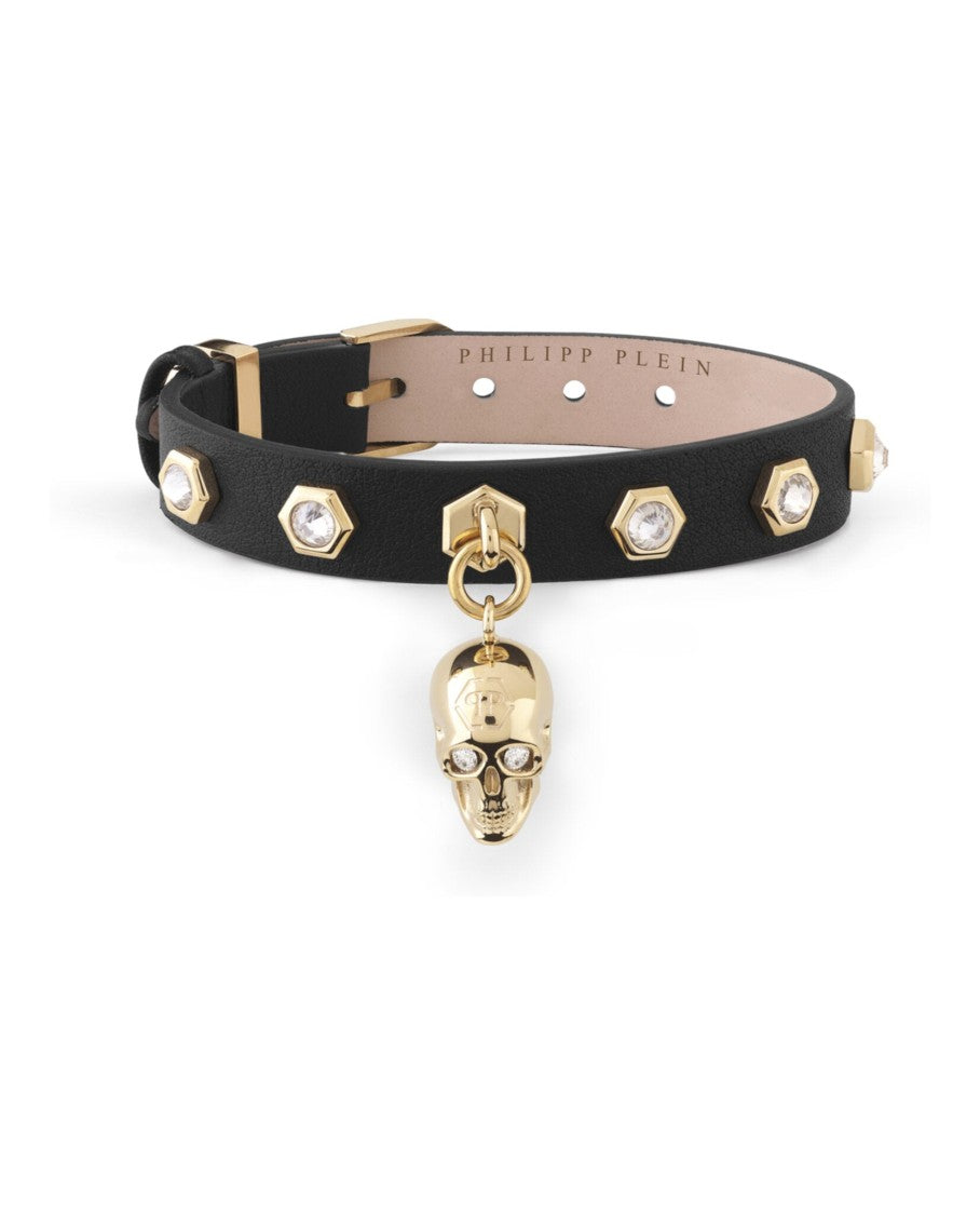 Philipp Plein Black Calfskin Leather Band With Preciosa Crystals
