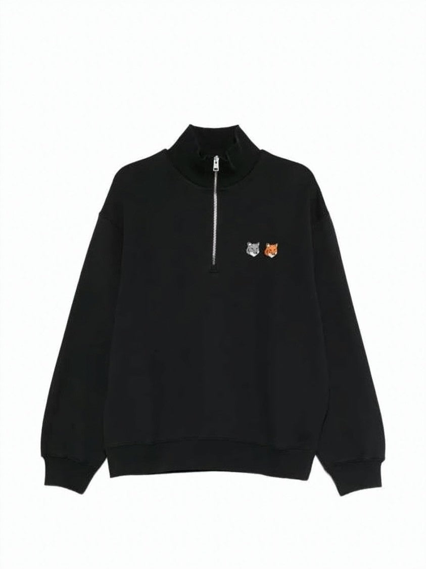 Maison Kitsuné Half-Zip Pullover Sweatshirt With Embroidered Fox Motifs