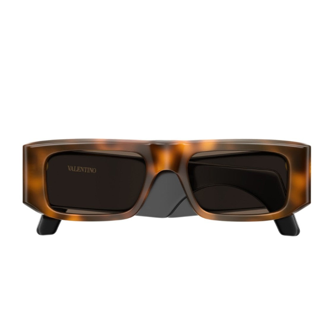 Valentino Havana Linea V Logo Recycled Acetate Rectangular Sunglasses