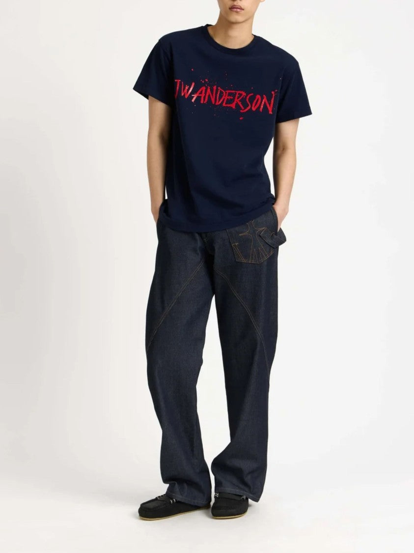 J. W. Anderson Navy Blue Splattered Logo T-Shirt