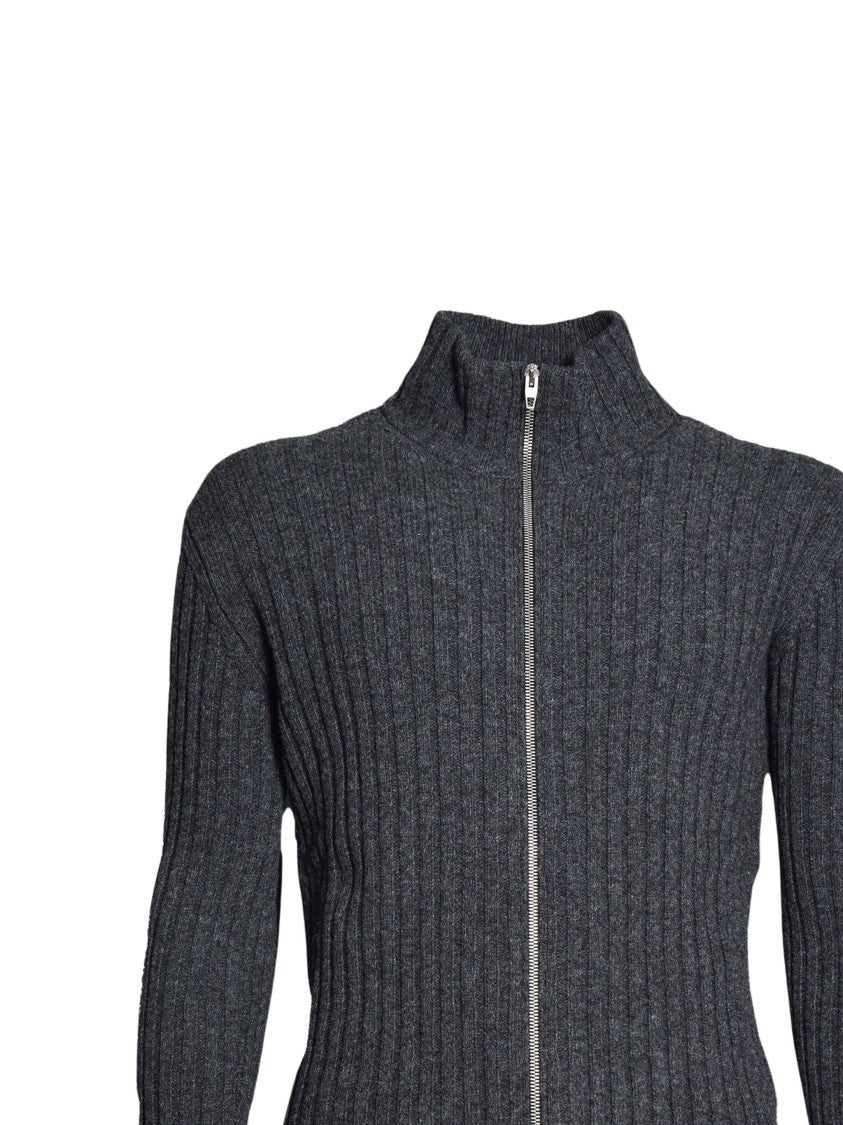 Jil Sander High Collar Full-Zip Ribbed Knit Cardigan