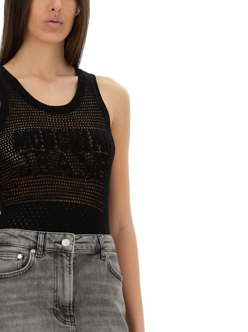 Moschino Textured Mesh Top With Bold Logo Design