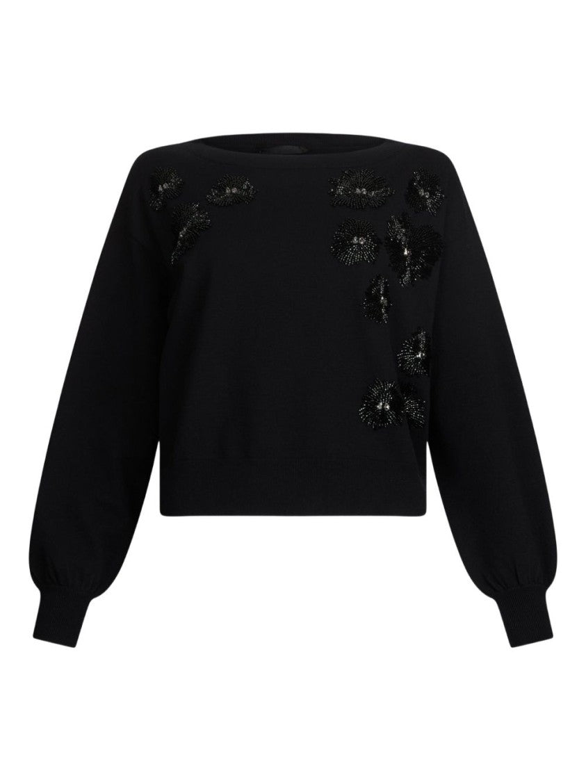 Liu Jo Relaxed-Fit Black Sweater With Floral Embellishments