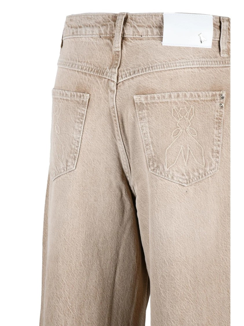 Patrizia Pepe Palazzo Leg Jeans In Washed Beige Cotton