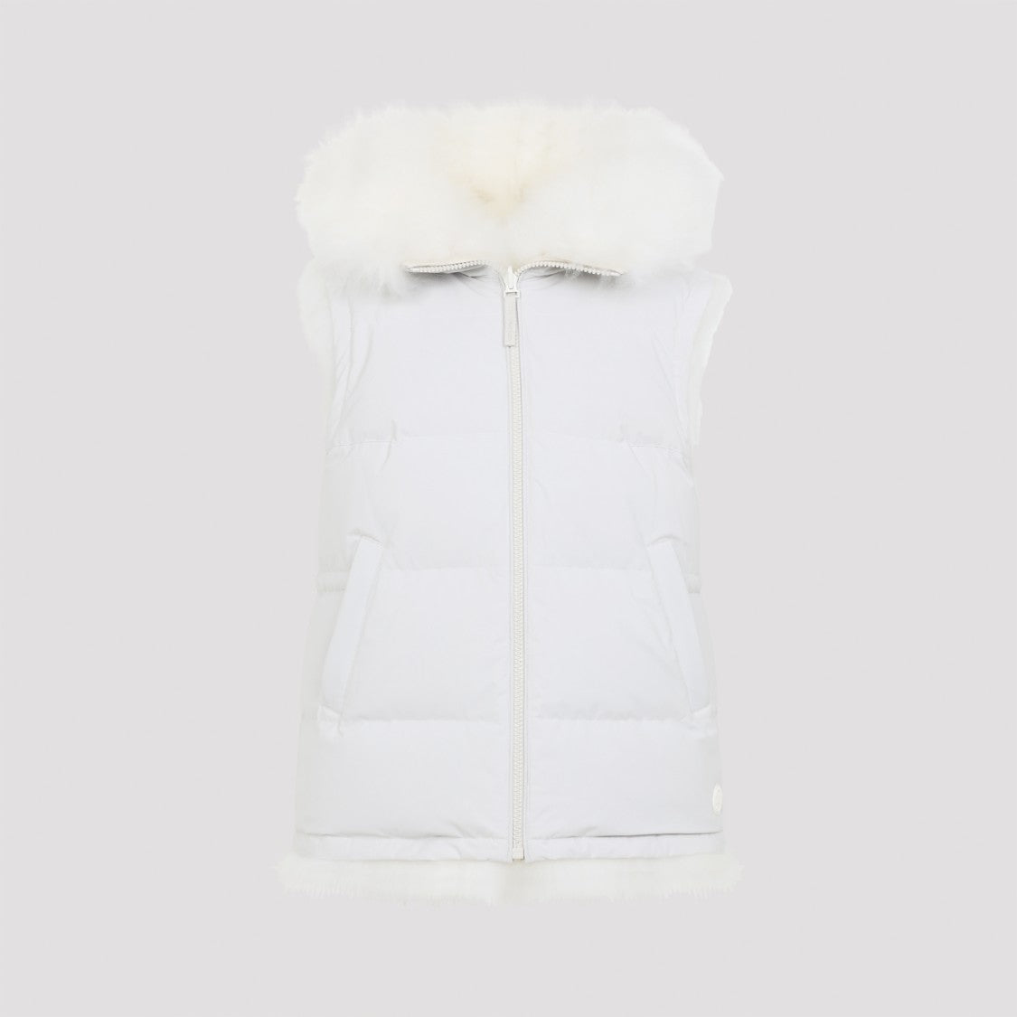 Yves Salomon Plush Lamb Fur Vest With High Collar And Down Insulation