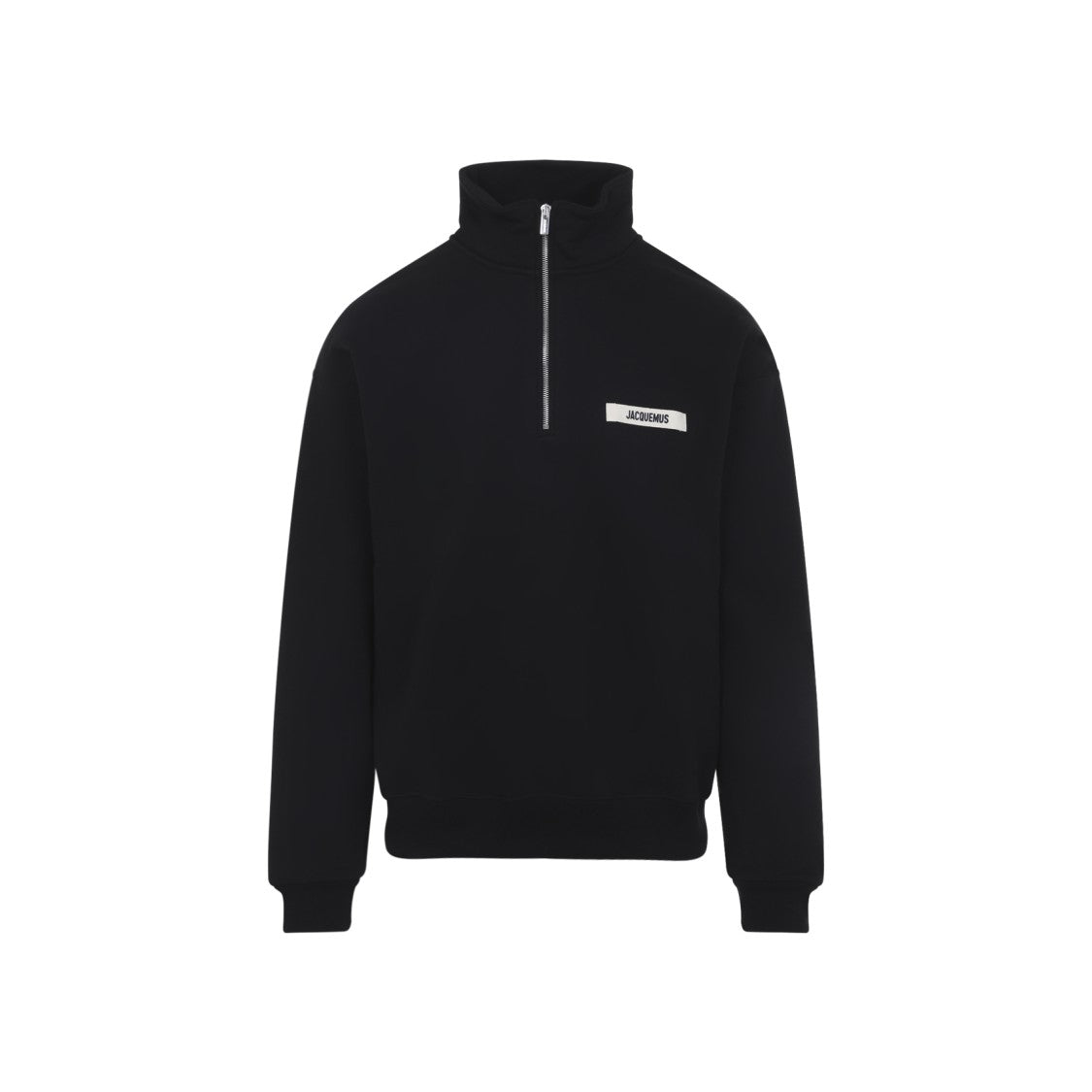 Jacquemus Half-Zip High Collar Black Pullover With Ribbed Cuffs