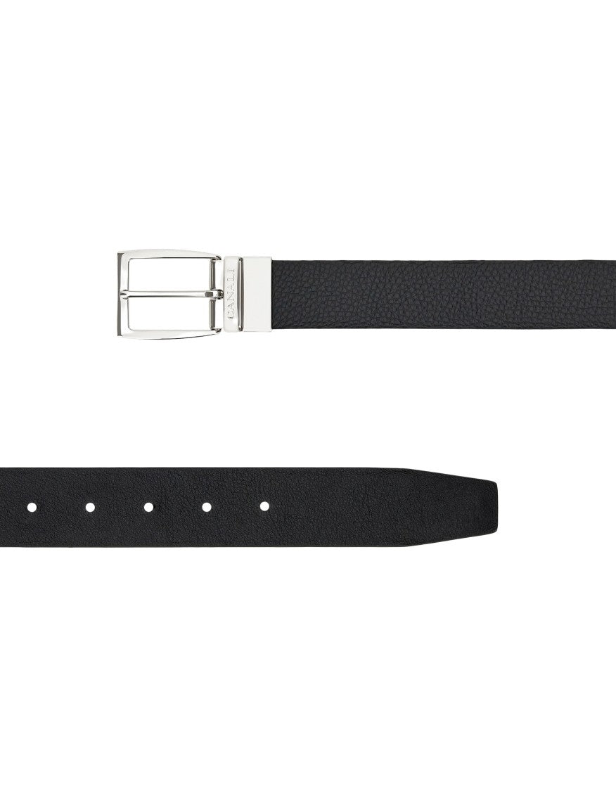 Canali Rectangular Buckle Black Calfskin Belt