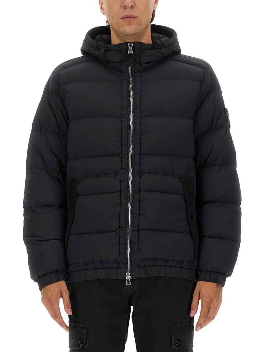 Stone Island Black Padded Down Jacket With Hood