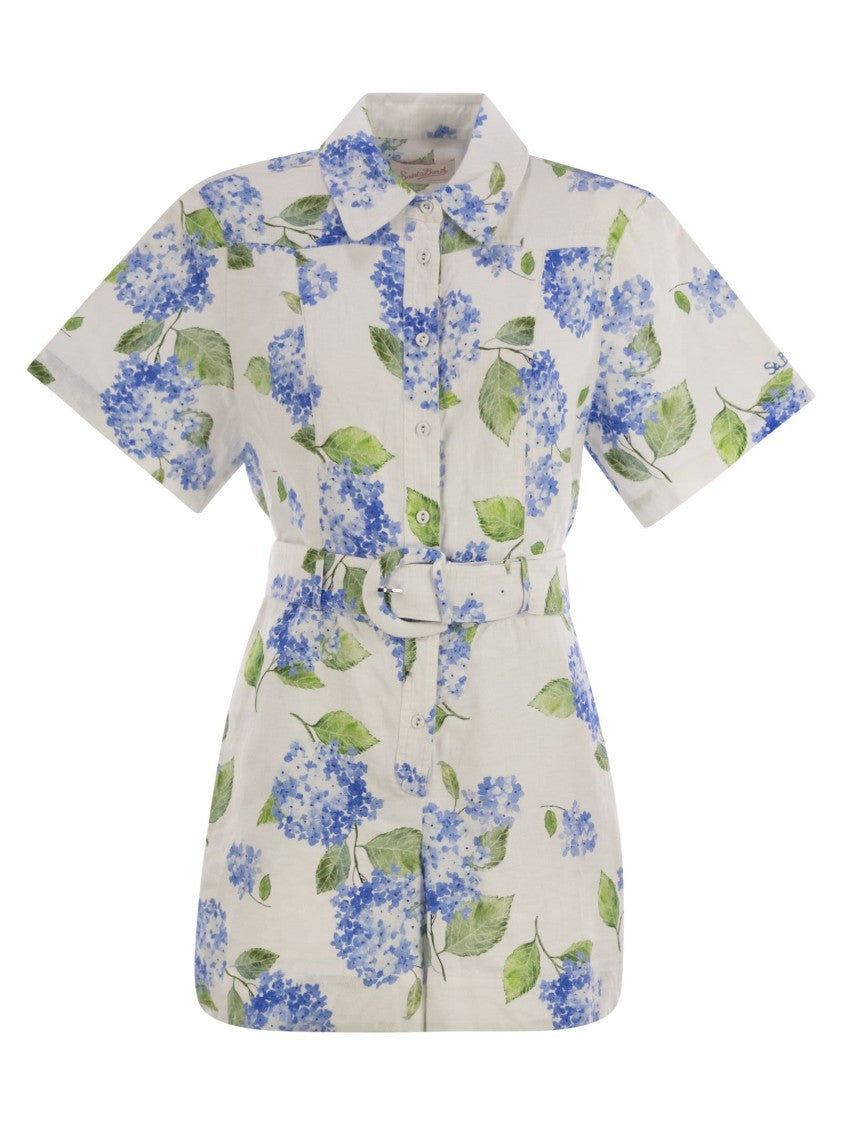 Mc2 Saint Barth Carola - Linen Playsuit With Print