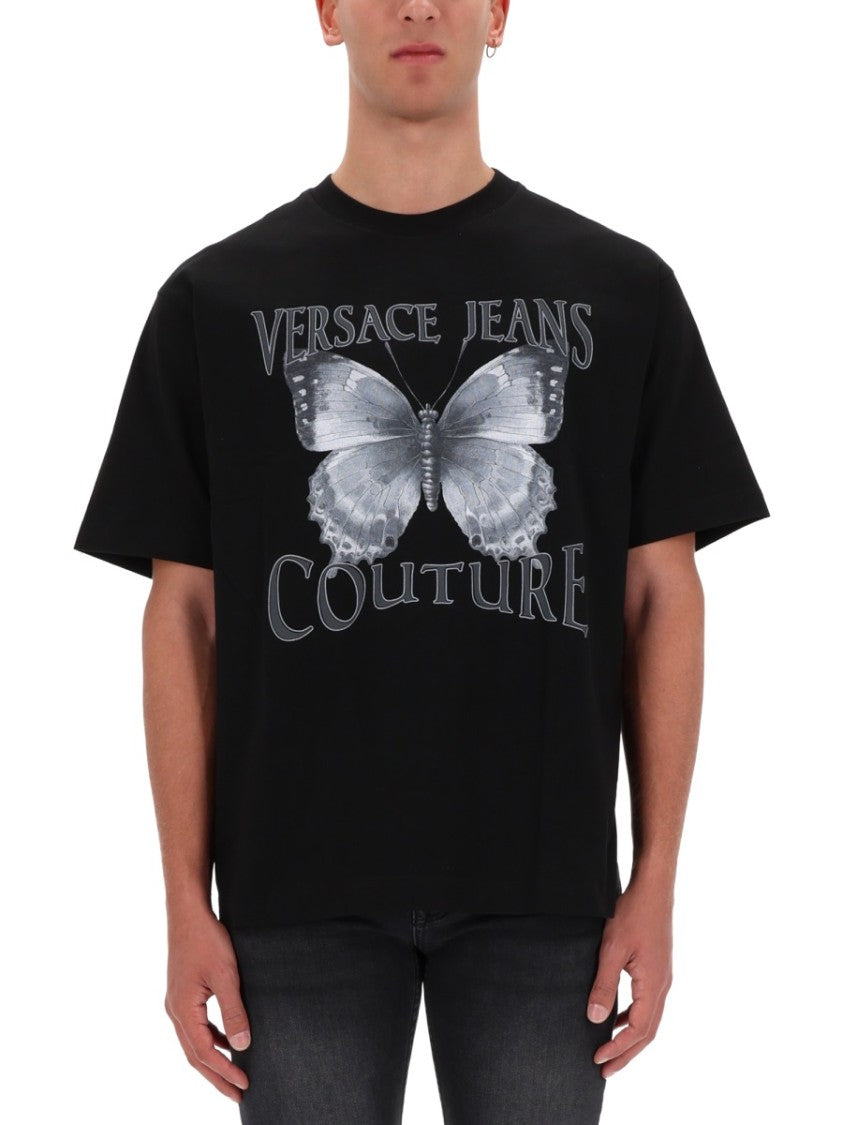 Versace Jeans Couture Black Butterfly Logo Printed T-Shirt