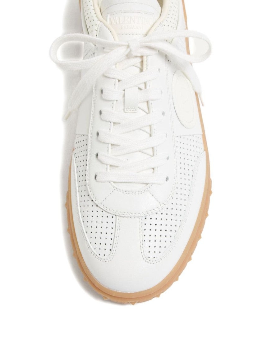 Valentino Garavani Perforated Leather White Sneakers With Embossed Details