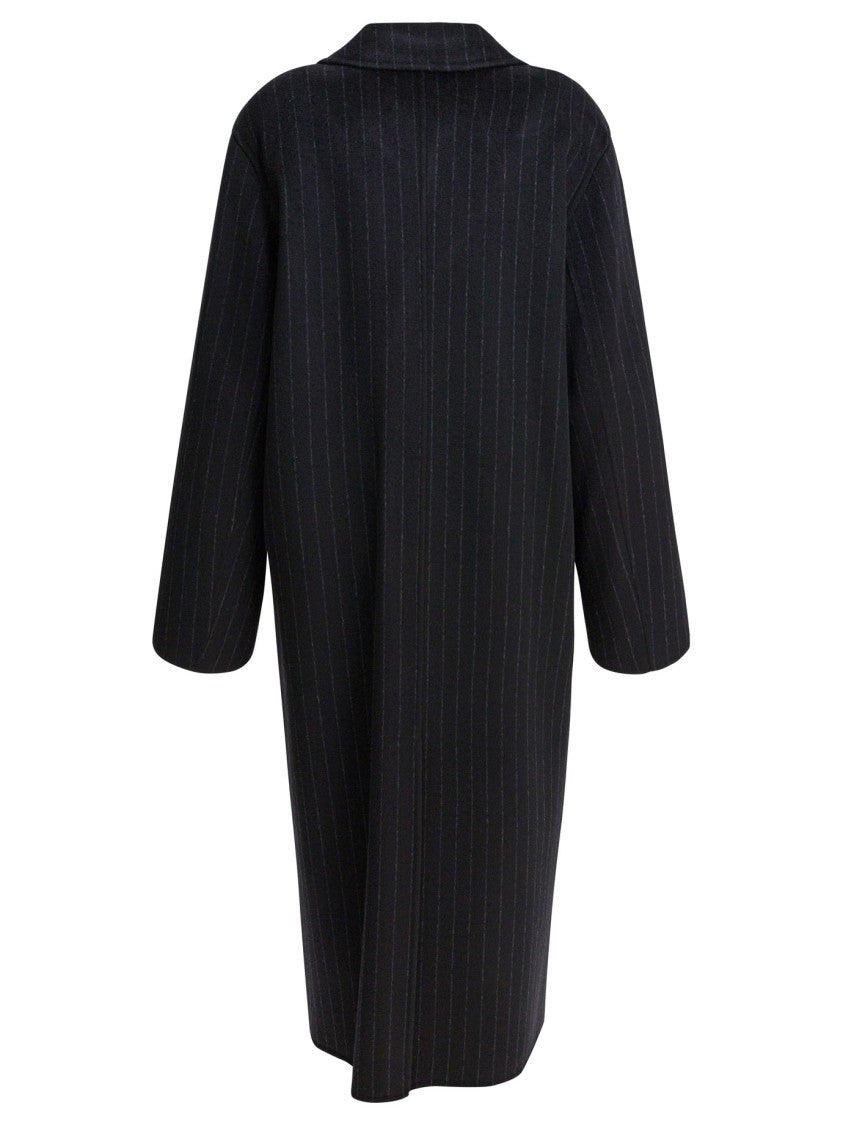 Ivy & Oak Pinstripe Long Double-Breasted Jacket With Classic Lapel
