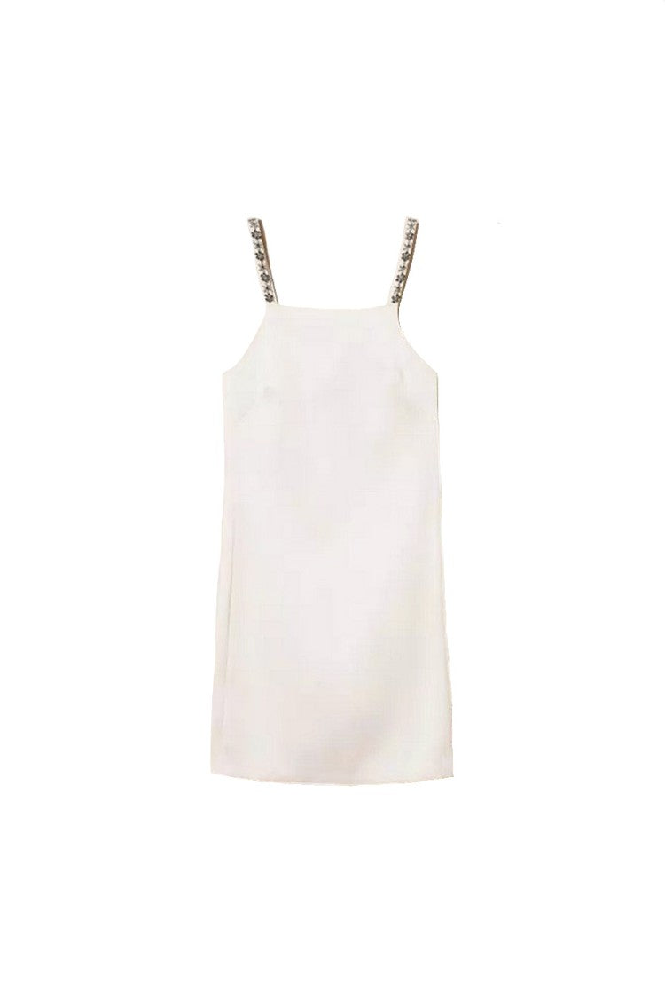 Twin-Set Sand Polyester-Viscose Crystal-Strap Shift Mini Dress
