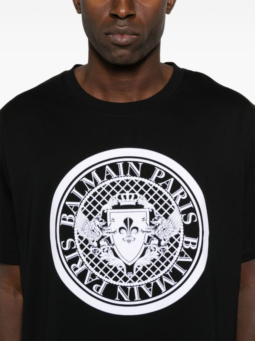 Balmain Crew Neck Black T-Shirt With Graphic Print