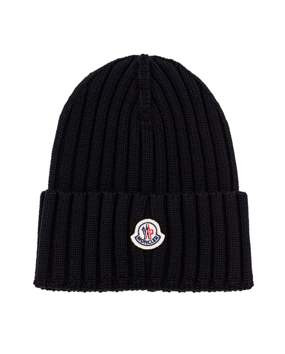 Moncler Ribbed Beanie Hat With Embroidered Logo Detail
