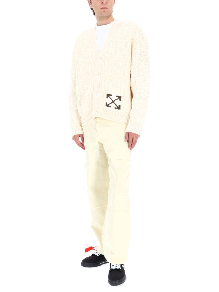 Off-White Beige Arrow Stitch Cardigan