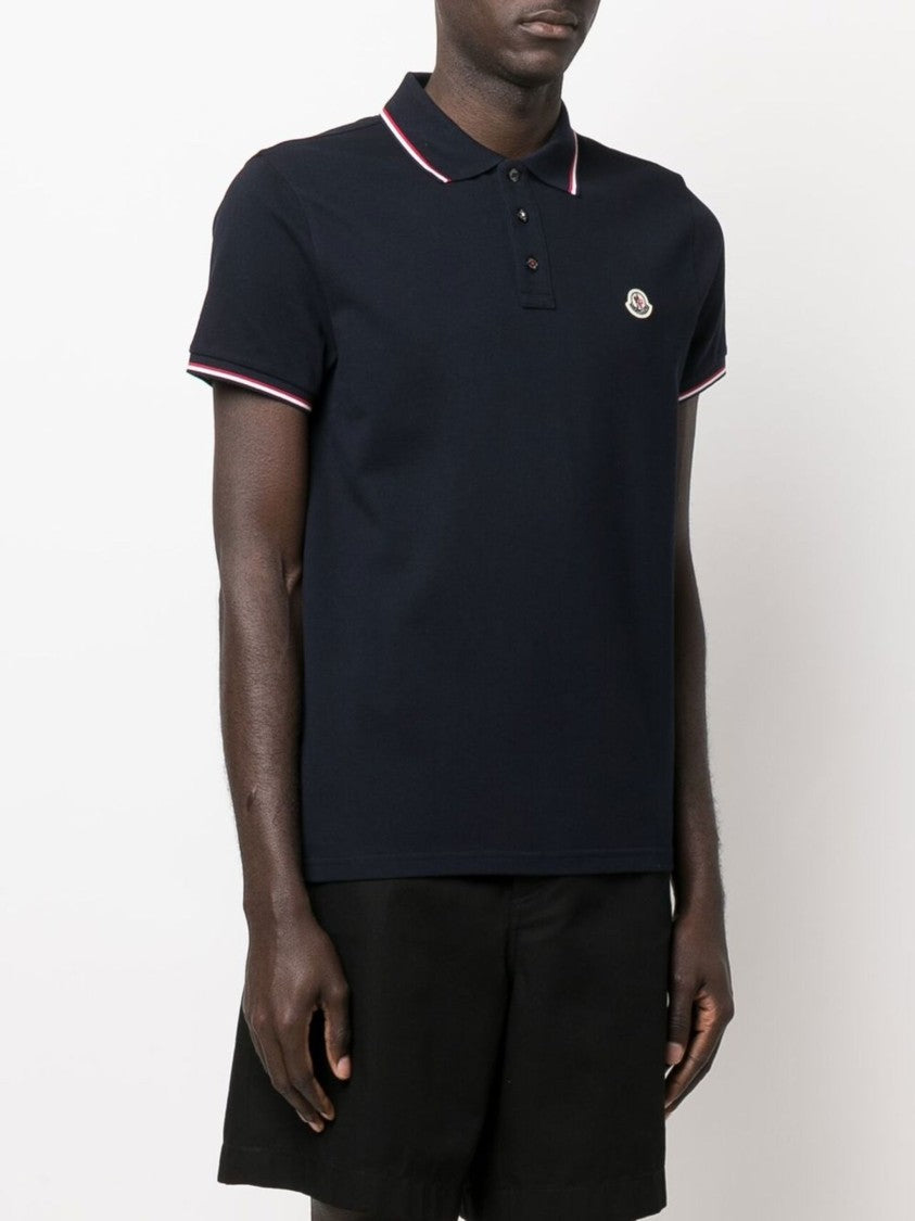 Moncler Short-Sleeve Polo Shirt With Ribbed Collar And Striped Accents