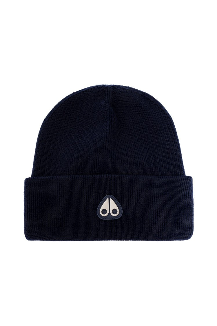 Moose Knuckles Navy Wool Beanie With Rolled-Up Brim