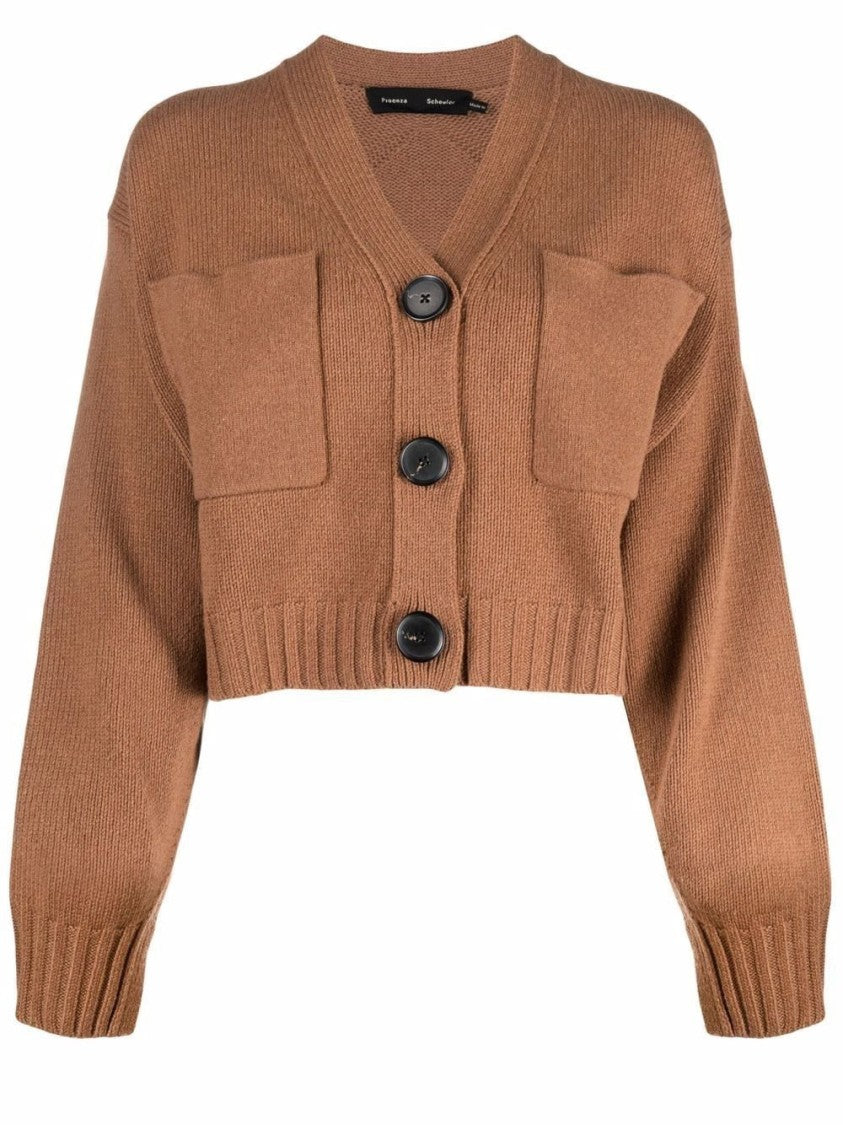 Proenza Schouler Brown Eco Cashmere Ribbed Knit V-Neck Cashmere-Blend Cardigan