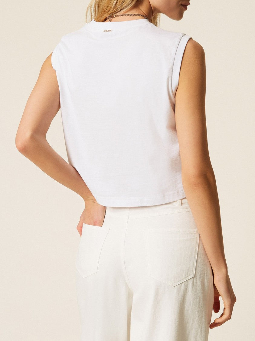 Twin-Set Intricate Floral Lace Cropped Top