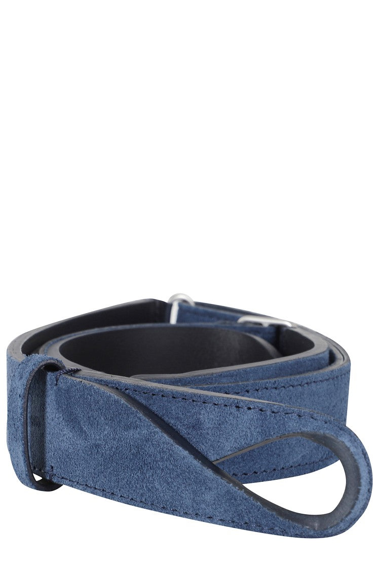 Orciani No-Buckle Blue Suede Belt With Modern Design