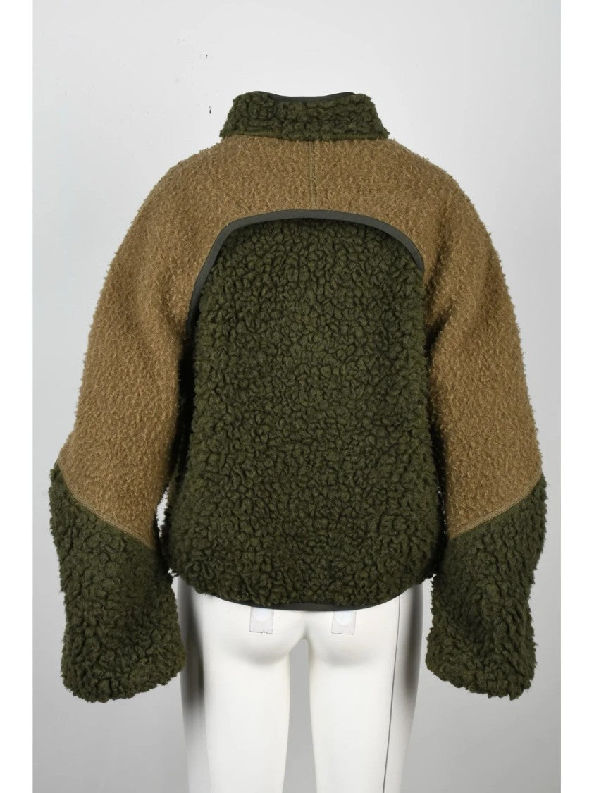 Bacon Olive Green Wool-Blend Plush Coat