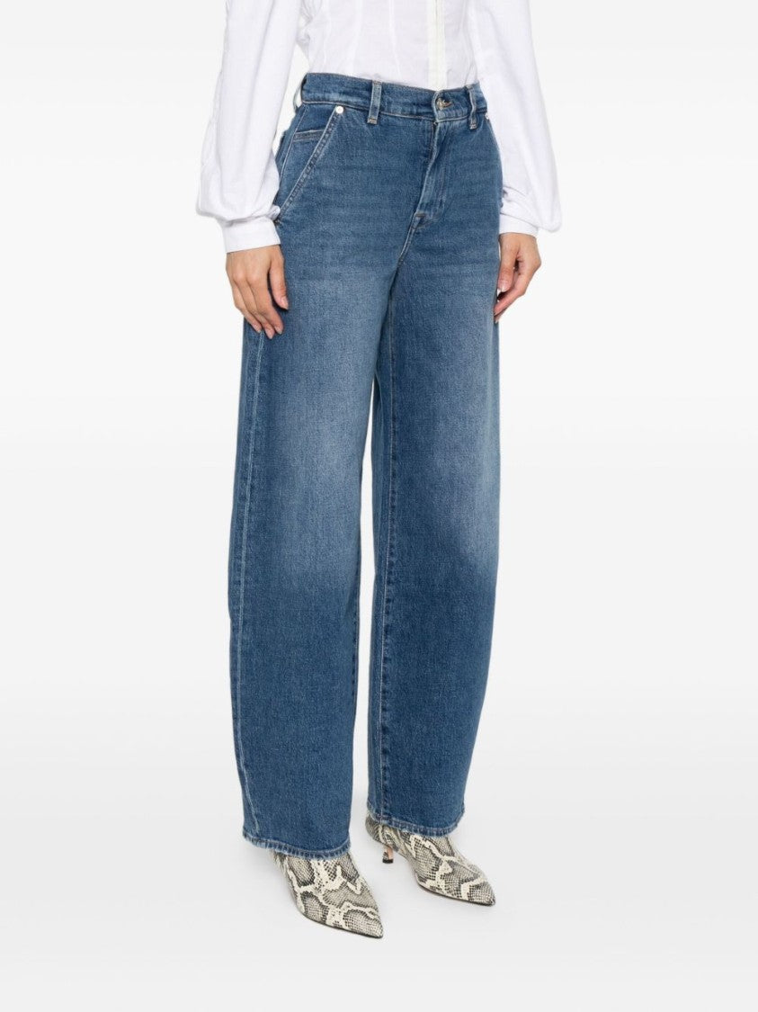 Seven Wide-Leg High-Waisted Denim Jeans With Frayed Hem
