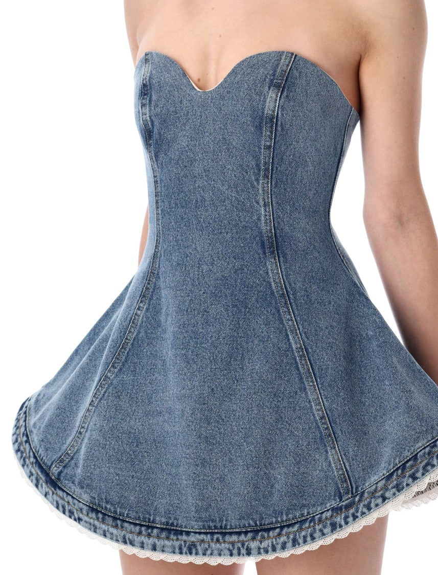Magda Butrym Bustier Strapless Sparsed Denim Dress