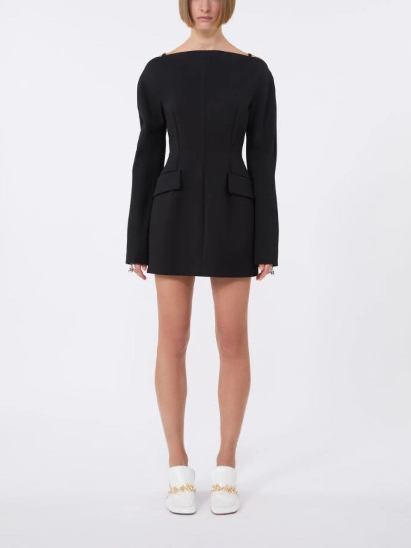 Sportmax Black Hourglass Silhouette Cady Mini Dress