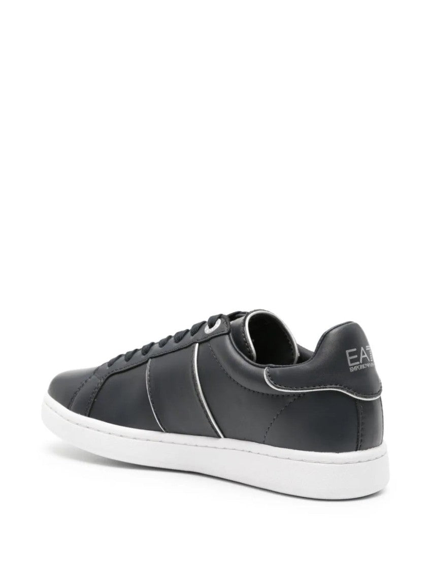 Ea7 Emporio Armani Blue Cow Leather Trainers With Padded Collar