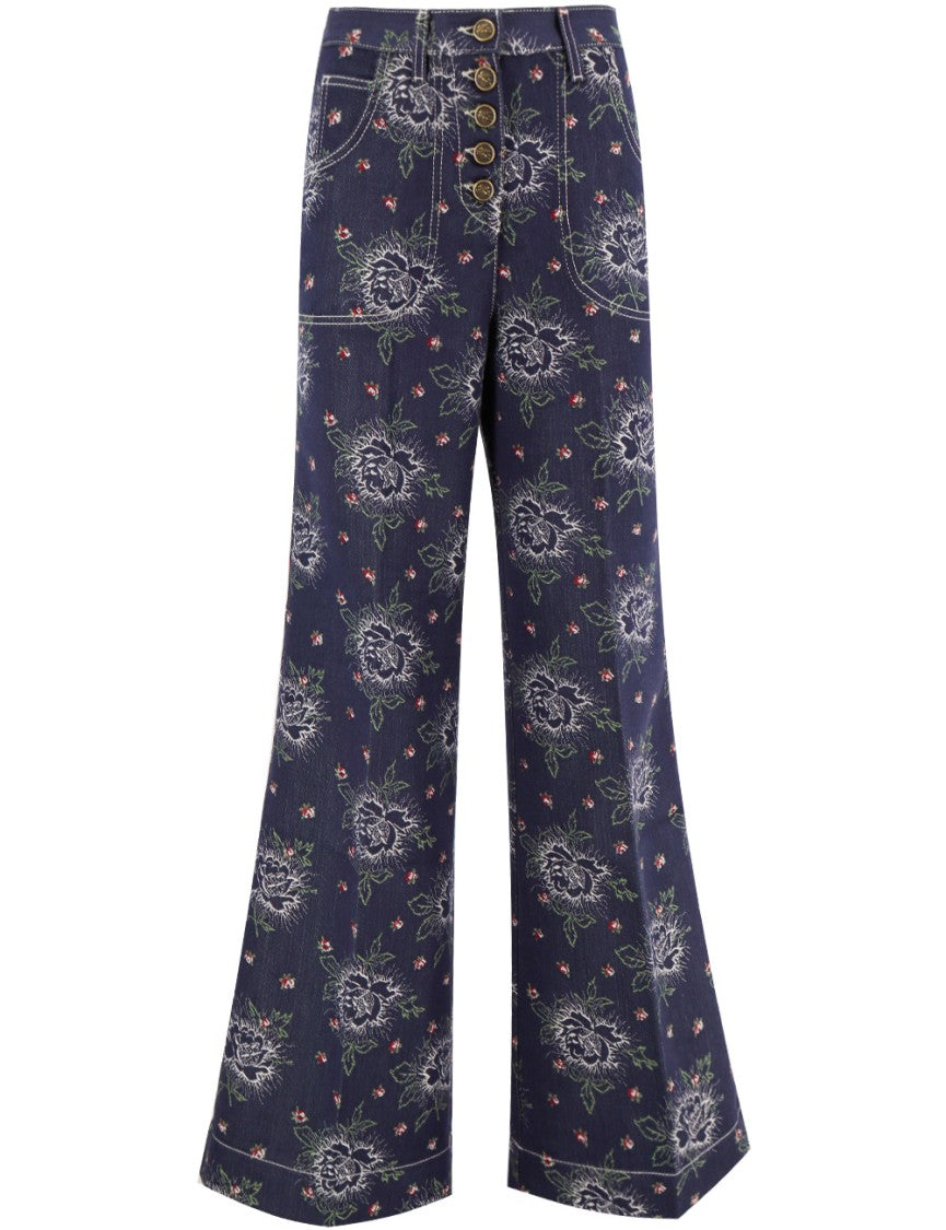 Etro Denim Jeans With Floral Design