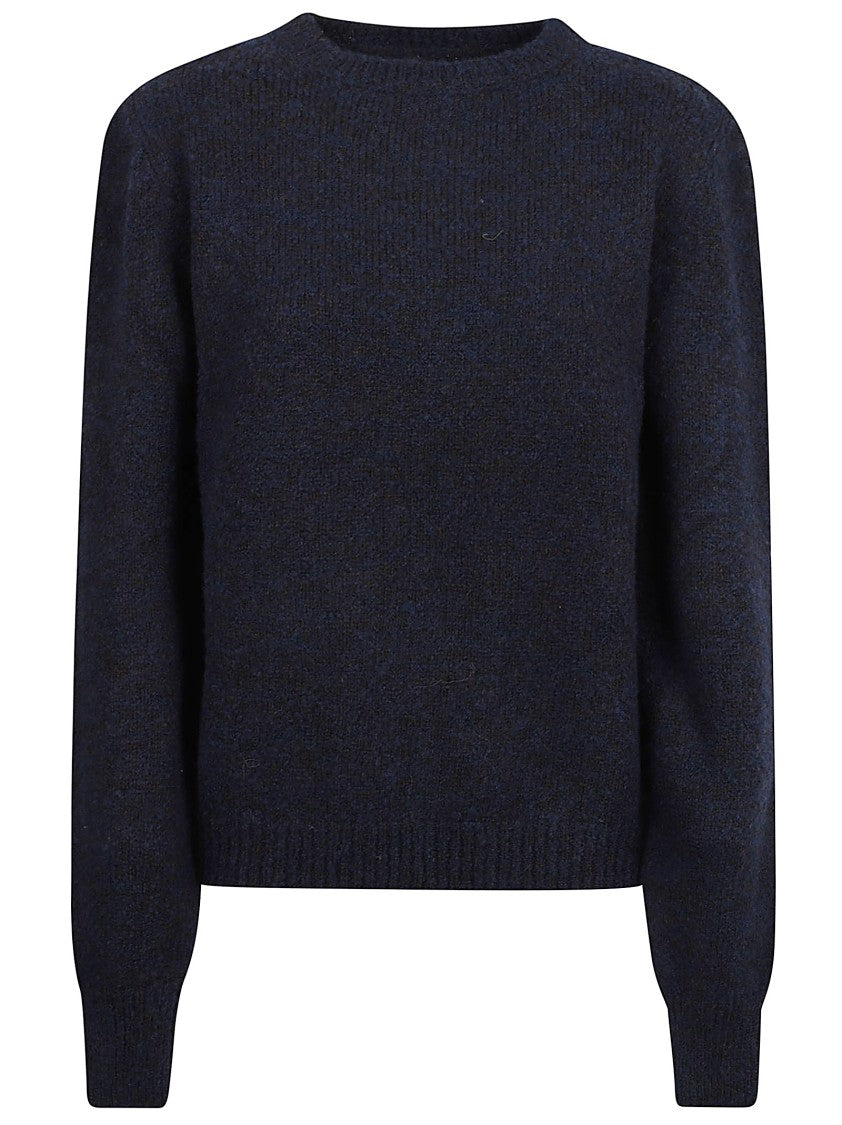 Maison Margiela Textured Knit Navy Blue Sweater With Ribbed Details