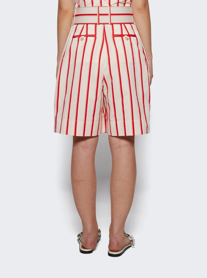 Rosie Assoulin Belted Wide Shorts Red Stripe