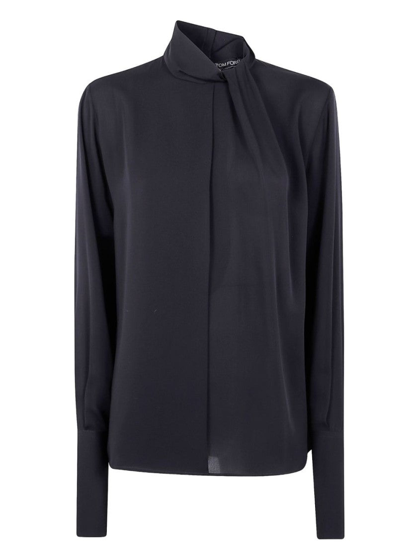 Tom Ford Washed Silk Georgette Blouse With Draped Neckline