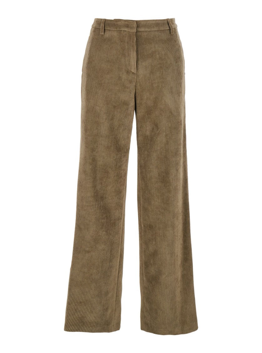 Plain Wide-Leg Ribbed Pants With Textured Finish