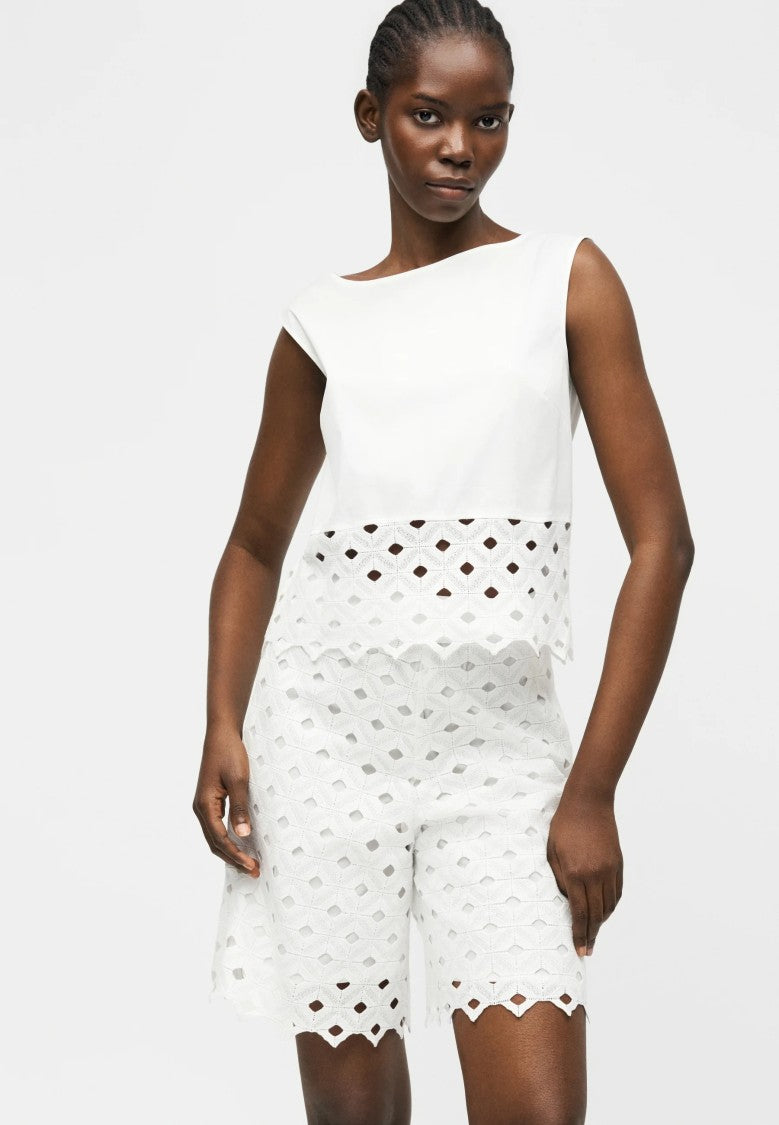 Max Mara Eyelet Lace Shorts With Scalloped Hem