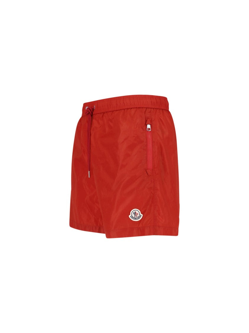 Moncler Red Nylon Mid-Rise Zippered Shorts