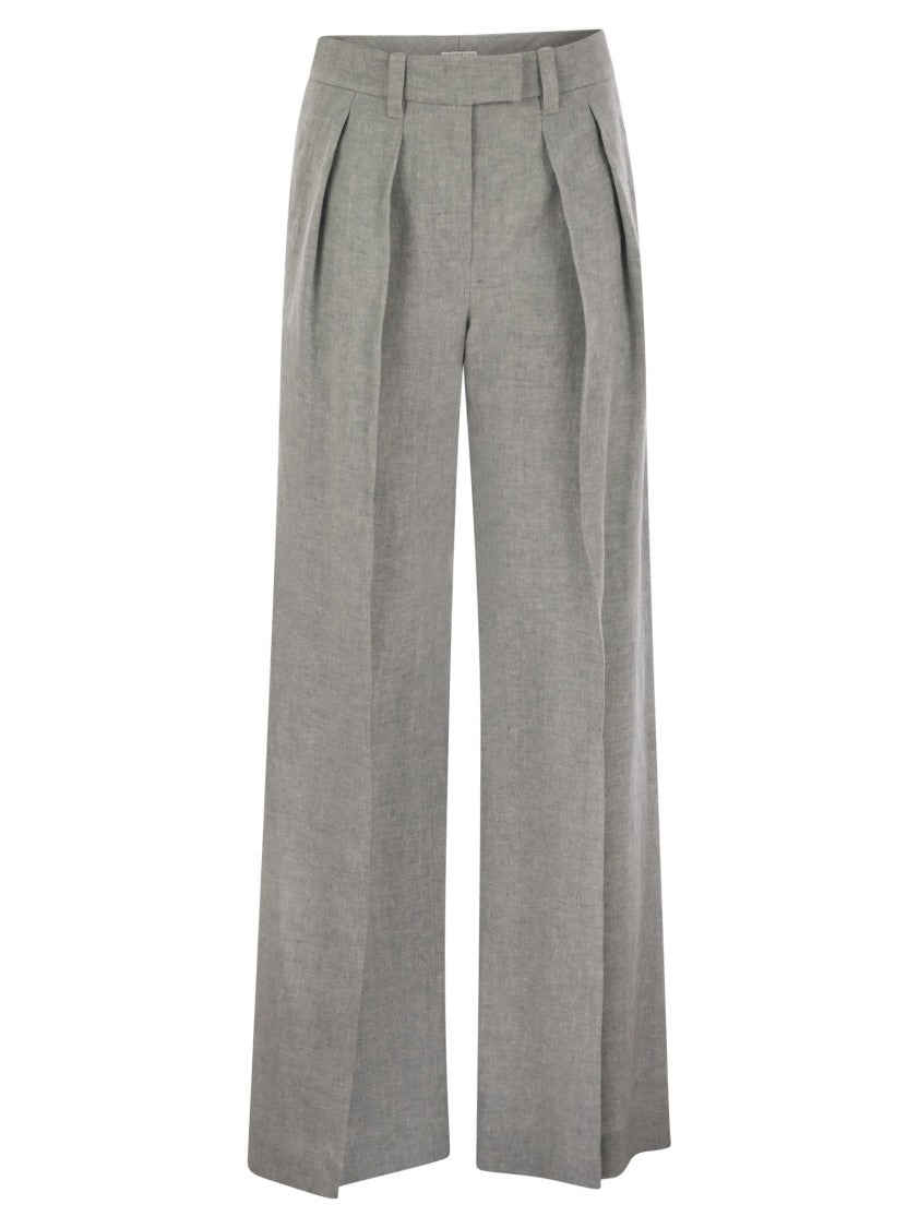 Brunello Cucinelli Sartorial Wide Trousers In Sparkling Linen Canvas