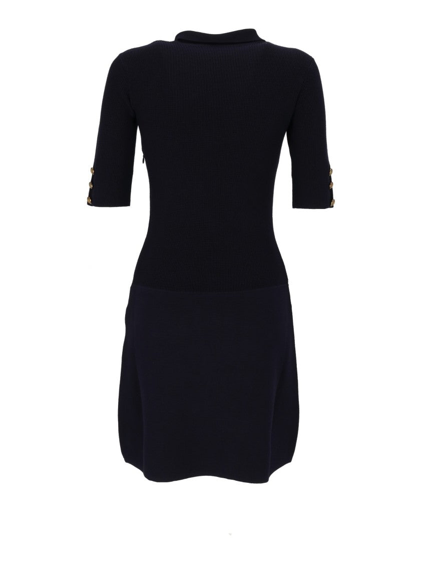 Elisabetta Franchi Fitted Ribbed Knit Mini Dress With Nektie Detail
