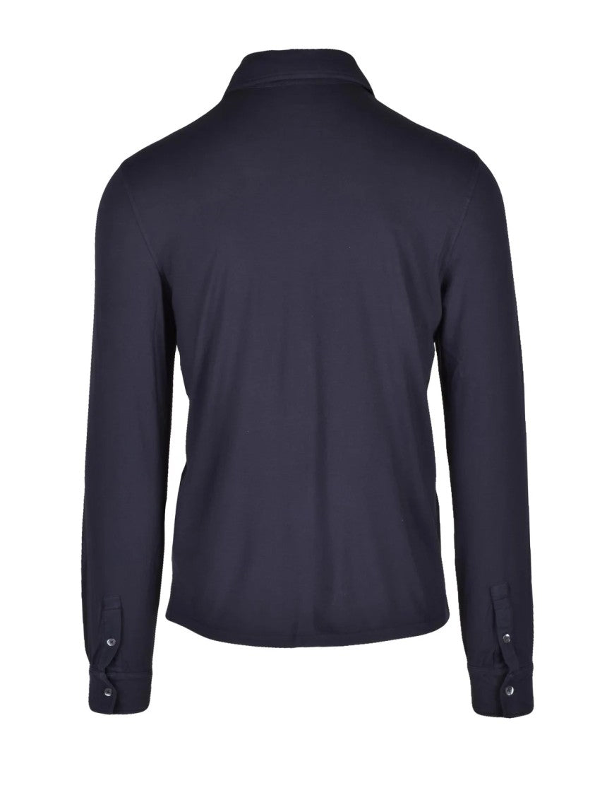 Alpha Studio Navy Blue Cotton Elastane Men Shirt