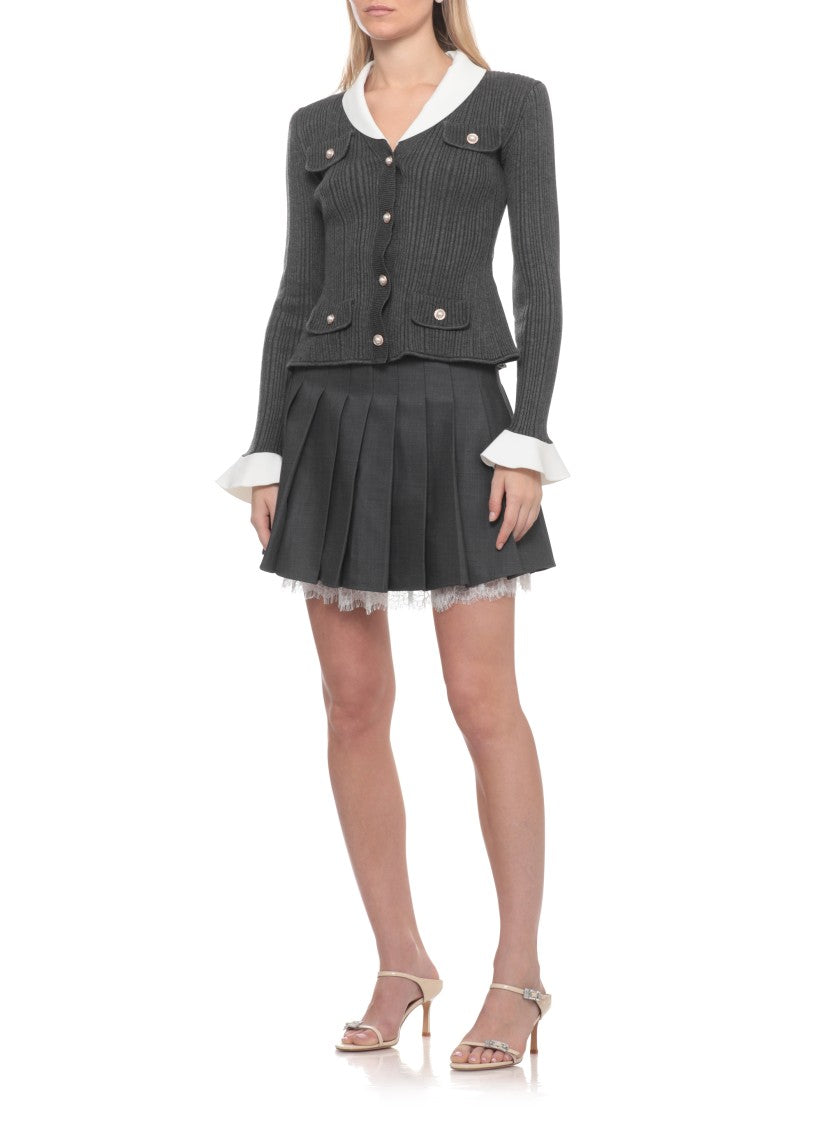 Self-Portrait Mini Pleated Skirt With Lace Hem Detail