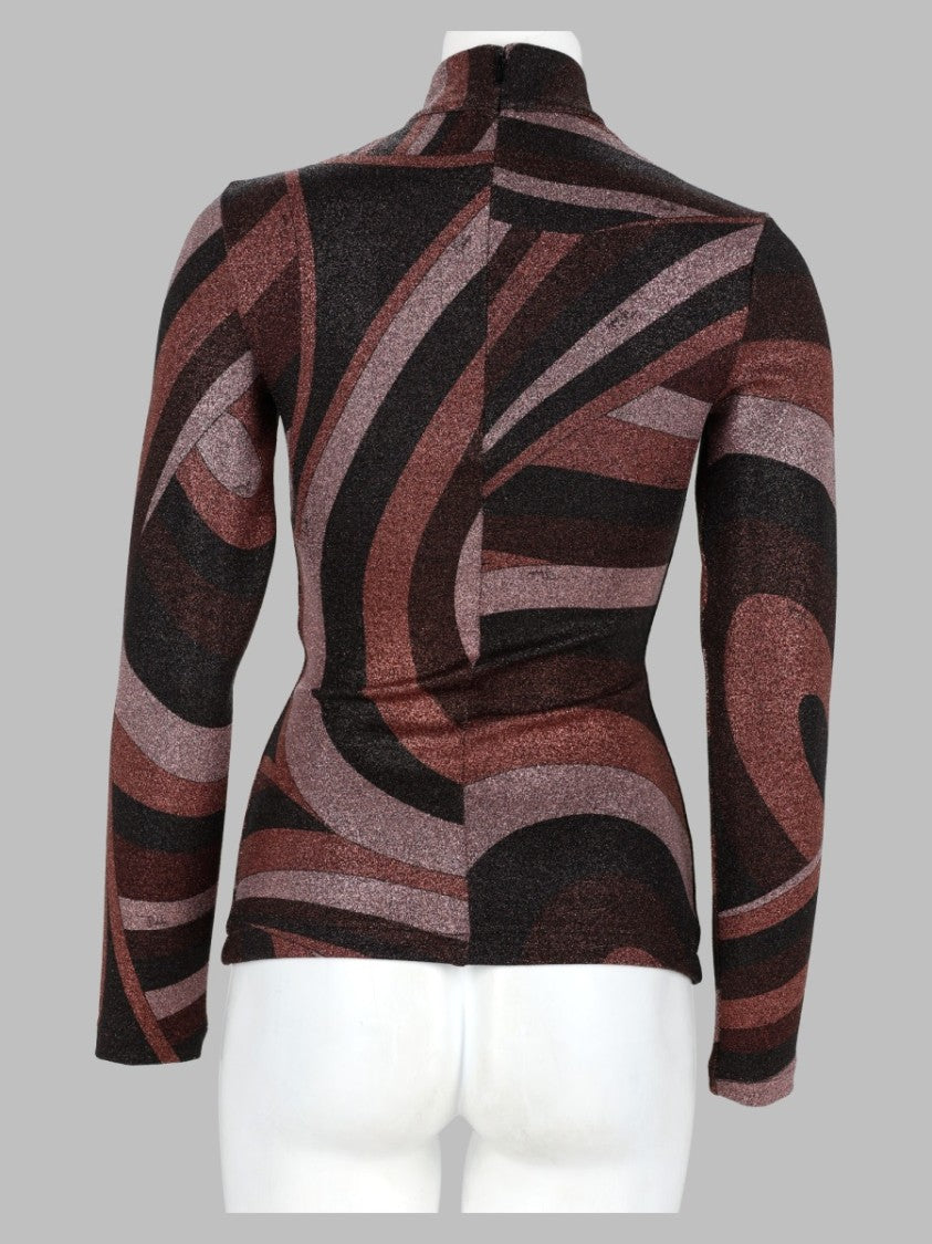 Pucci Burgundy Abstract Swirl Fitted Polyamide-Blend Top