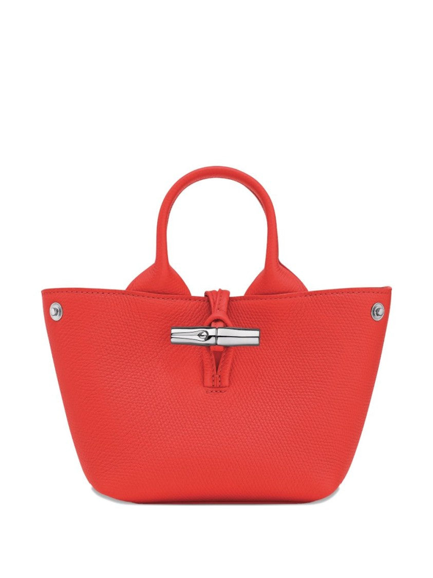 Longchamp Structured Red Handbag With Silver-Tone Clasp