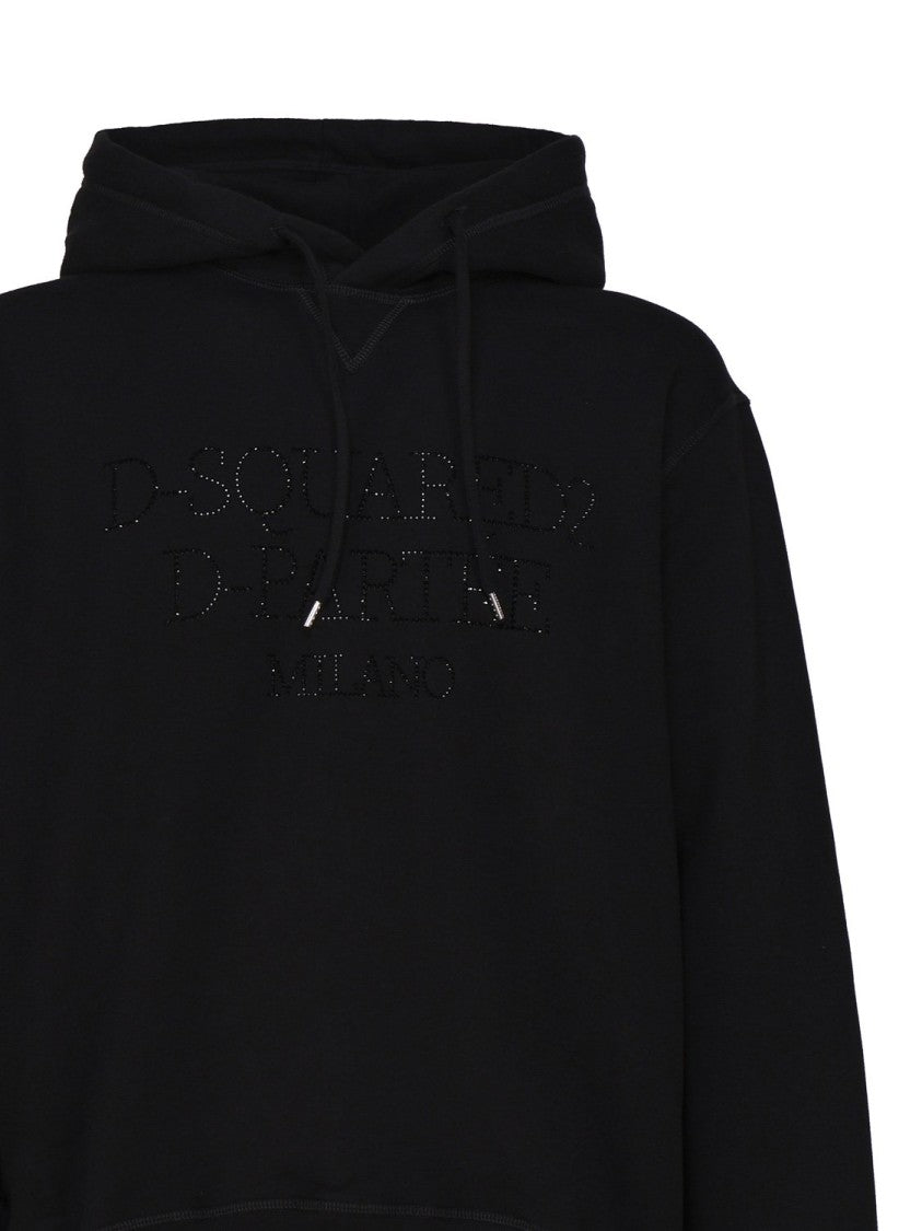 Dsquared2 Black Hoodie With Rhinestone Logo Detail